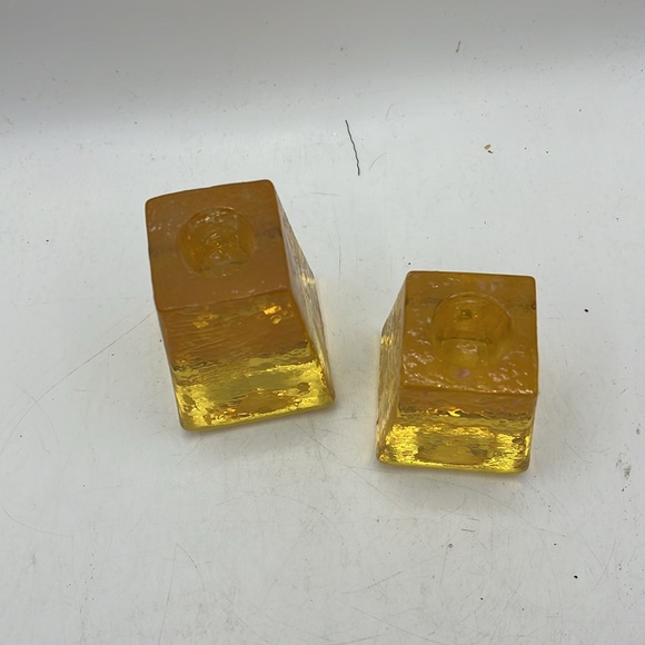 Fire & Light Citrus Yellow Gold Candle Holders Art Glass Collectible Decor Set 2 - Picture 2 of 16